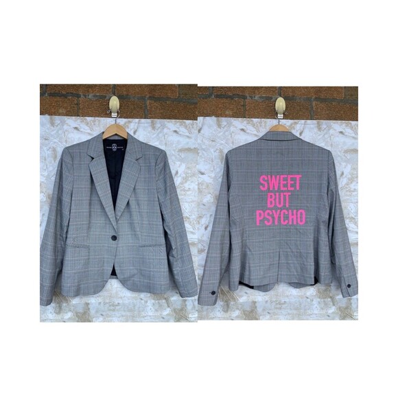 Hipchik Couture "Sweet But Psycho" Plaid Blazer - Women's Size 12 - One Button - Picture 1 of 10